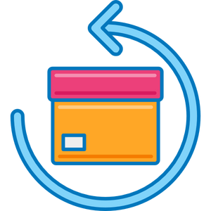 Icon of a pink and orange box with a blue arrow circling it on a white background