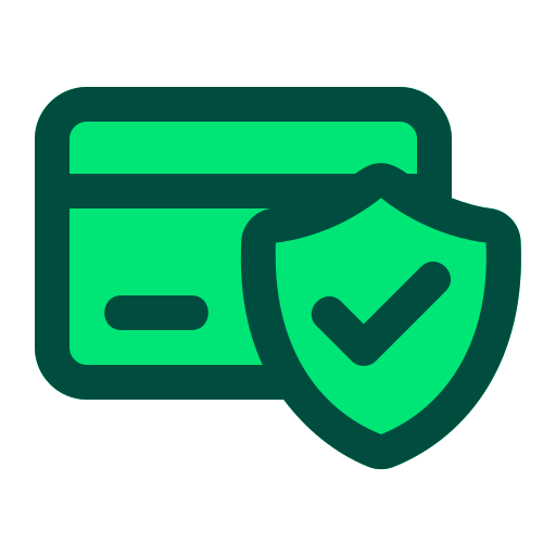 Green icon of a shield with a check mark next to two green rectangles on a white background
