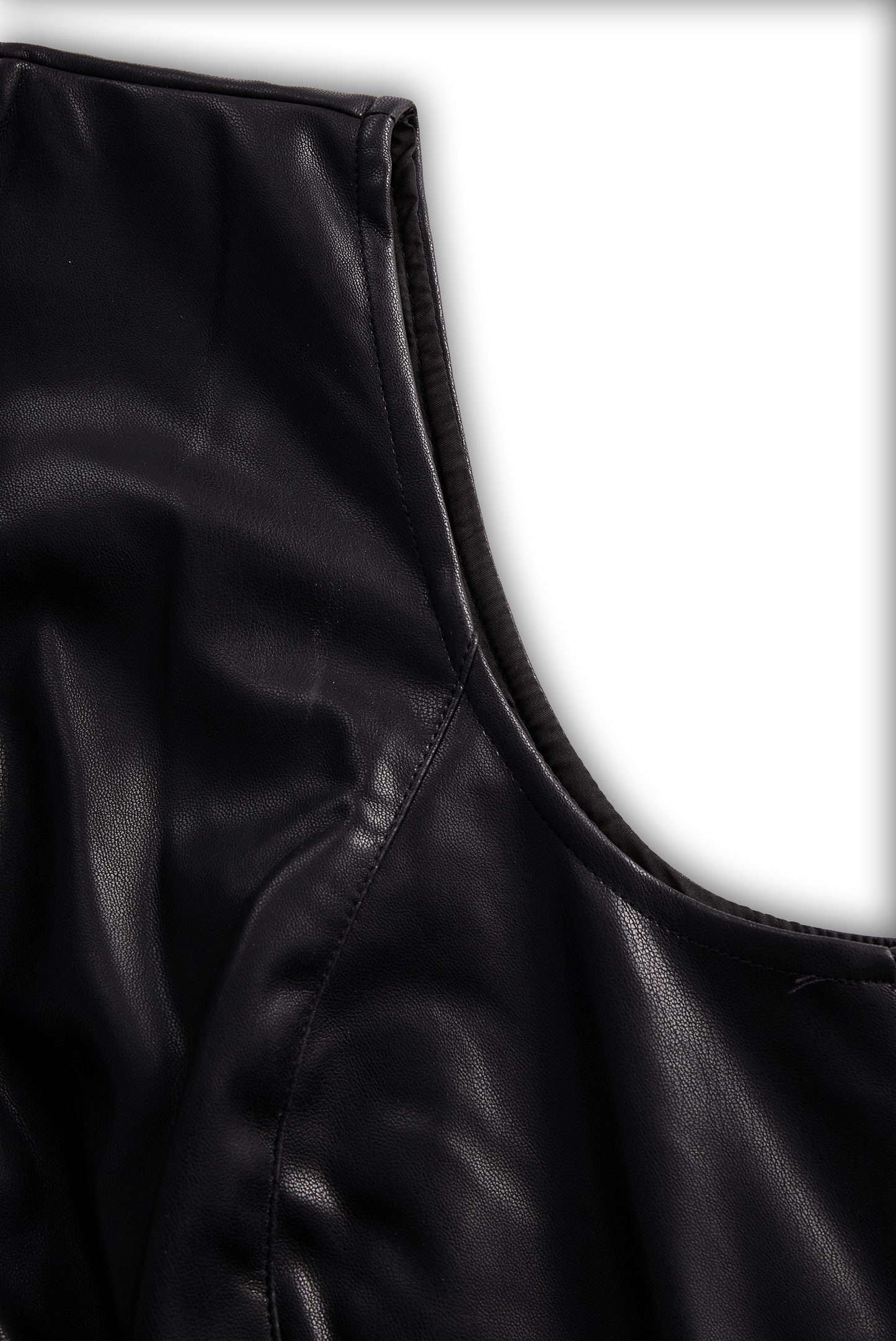 Black Faux Leather Zip Front Romper by Unlimited Selections