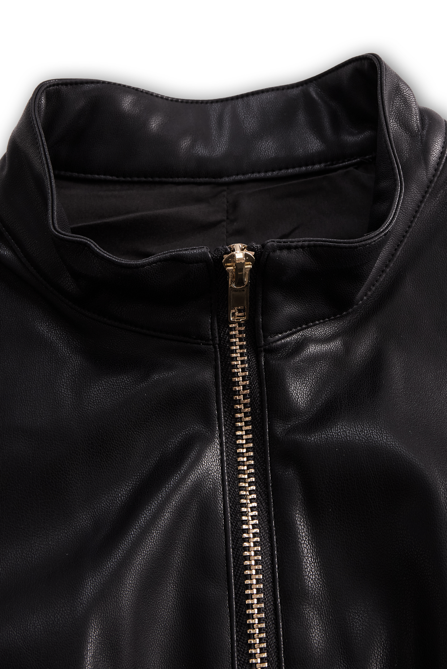 Black Faux Leather Zip Front Romper by Unlimited Selections