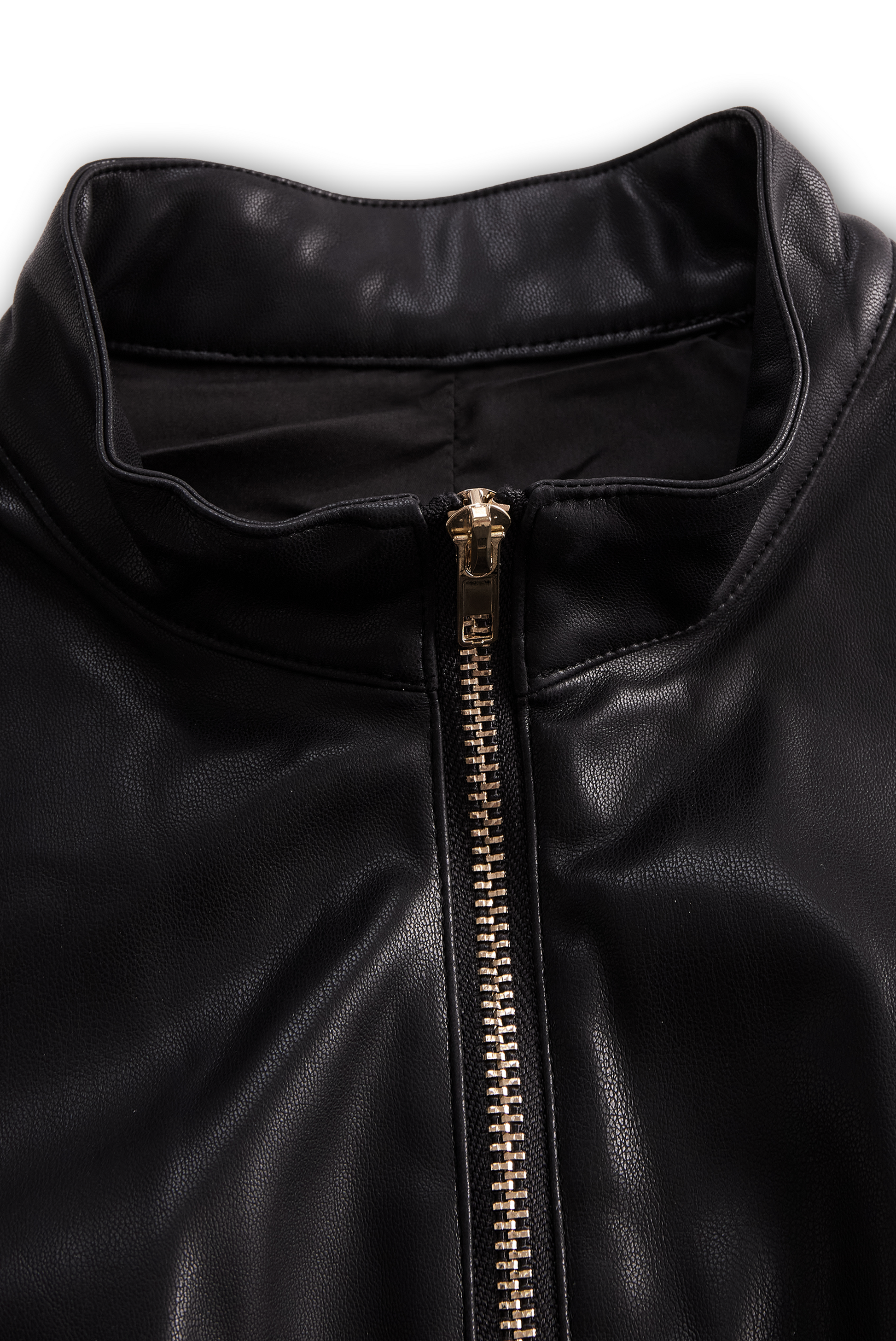 Black Faux Leather Zip Front Romper by Unlimited Selections