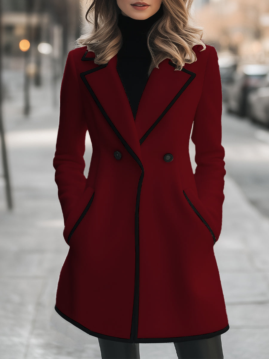 Black Trim Double Breasted Coat by Unlimited Selections