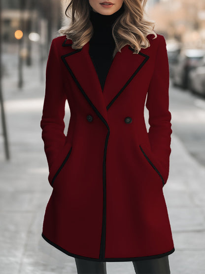Black Trim Double Breasted Coat by Unlimited Selections