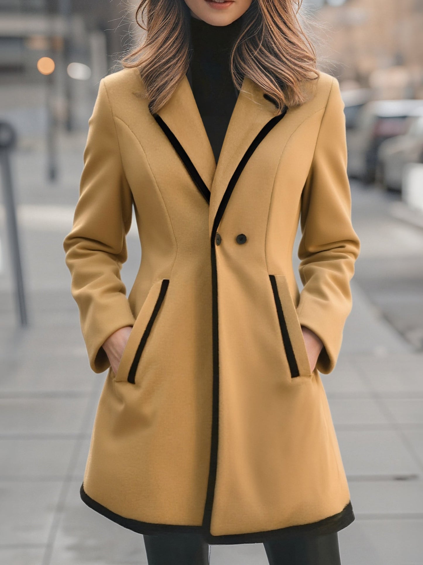 Black Trim Double Breasted Coat by Unlimited Selections