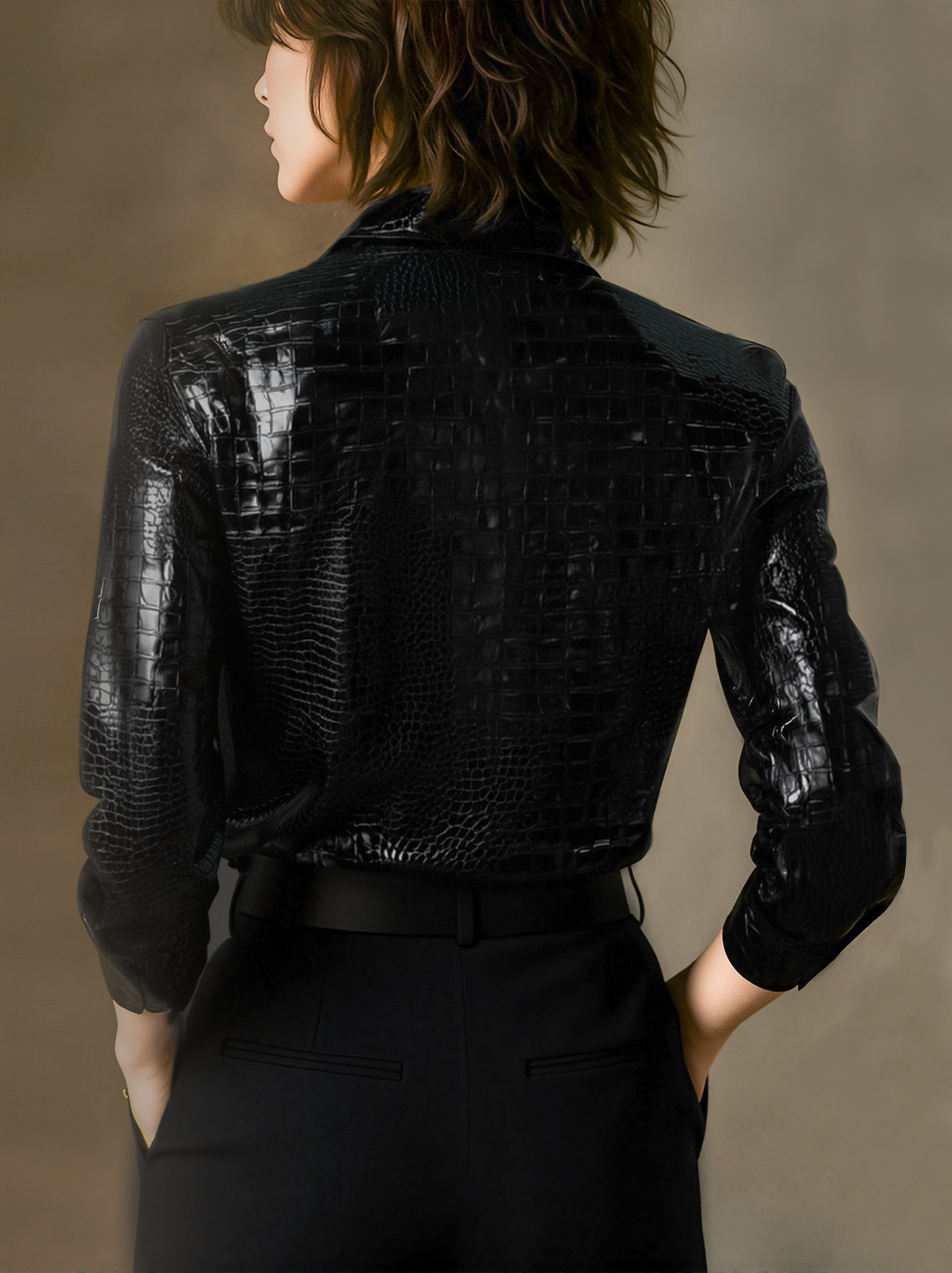 Glossy Black Croc Embossed Shirt by Unlimited Selections