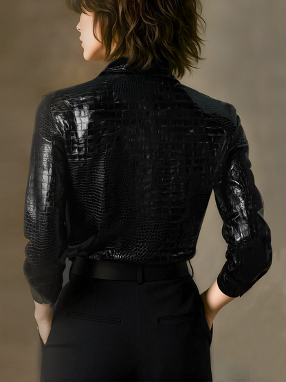 Glossy Black Croc Embossed Shirt by Unlimited Selections