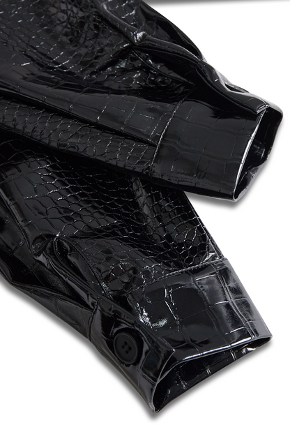 Glossy Black Croc Embossed Shirt by Unlimited Selections