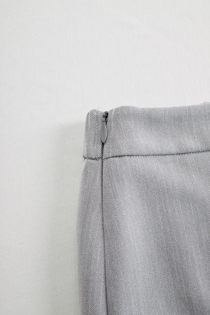Gray Herringbone Black Trim Blazer Skirt Set by Unlimited Selections