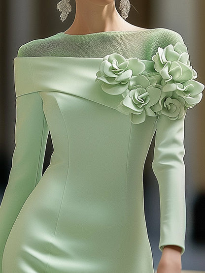 Mint Green 3D Floral Mesh Midi Pencil Dress by Unlimited Selections