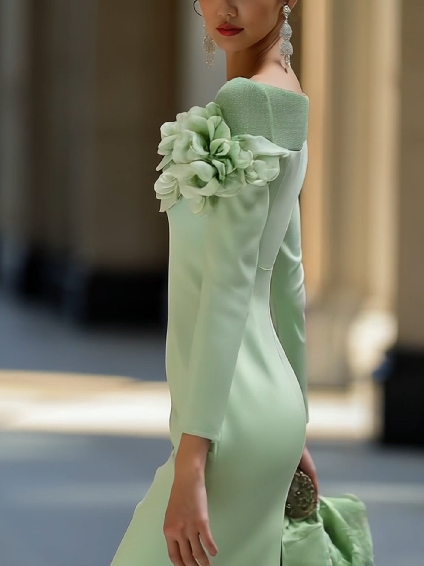 Mint Green 3D Floral Mesh Midi Pencil Dress by Unlimited Selections