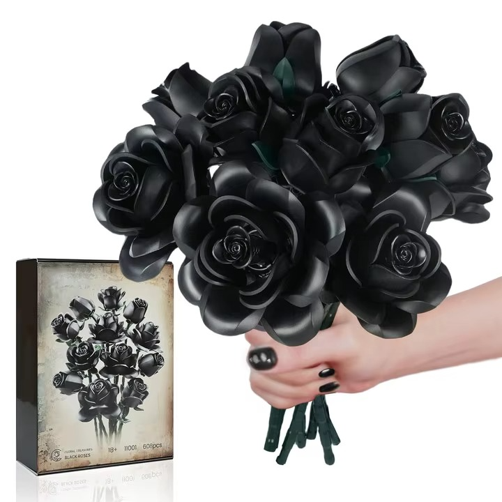 Eternal Black Rose Bouquet Building Blocks