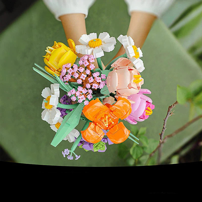 Romantic Bouquet Building Block Diy Artificial Flower Building Bricks Toy Bouquet Decoration Girls Adults Kids Anniversary Gifts
