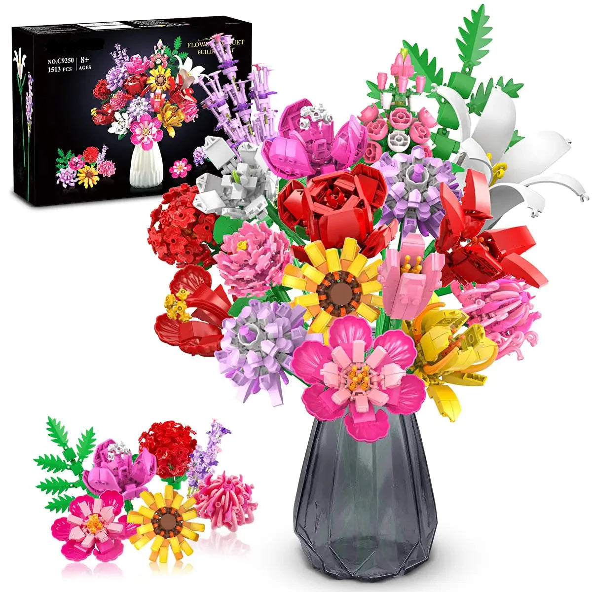 Flower Bouquet Building Set - 18 Piece Educational 3D Puzzle for Kids and Adults - Perfect Birthday Gift for Women and Family Fun Challenge