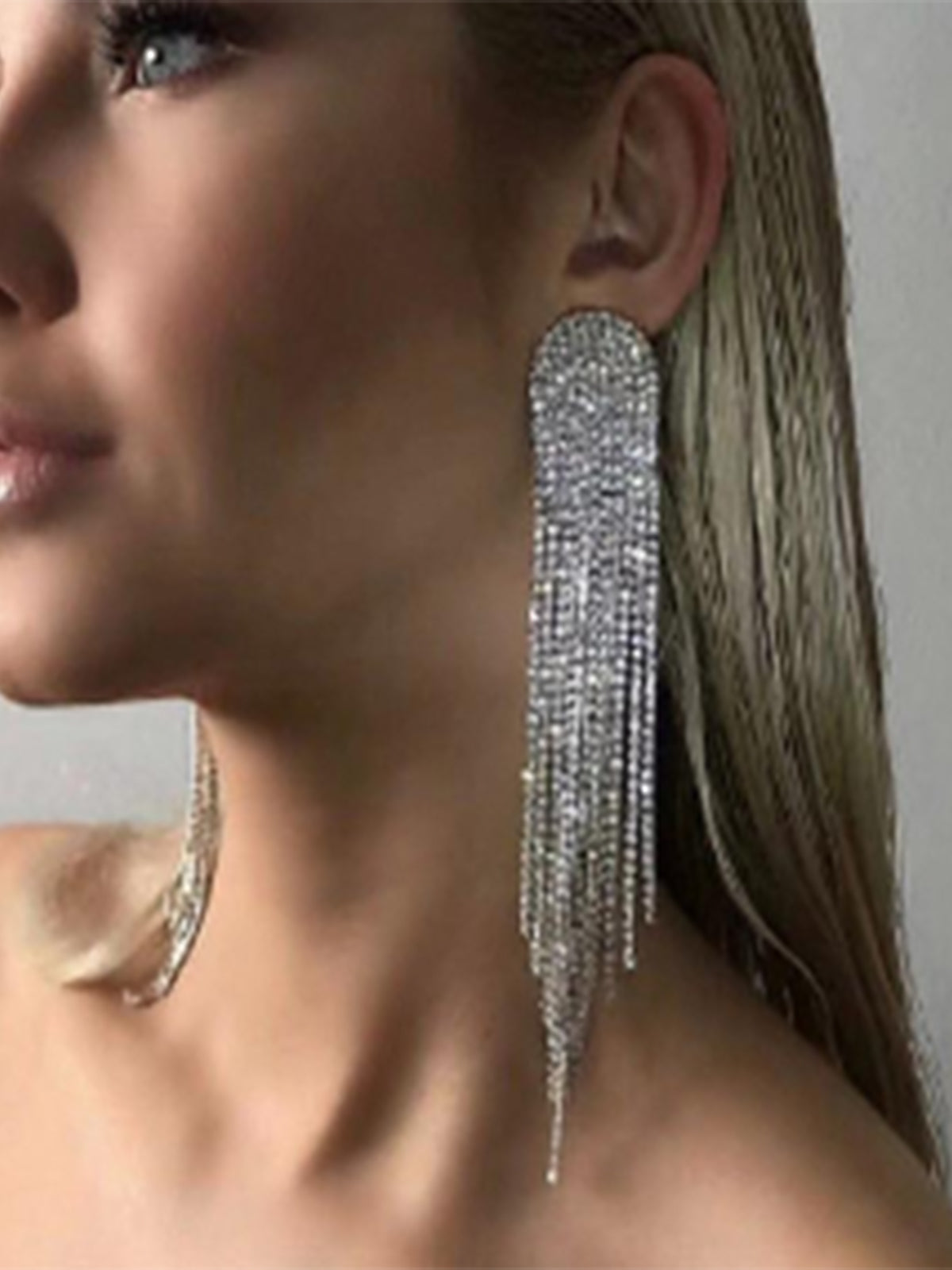 Silver Crystal Long Tassel Drop Earrings by Unlimited Selections