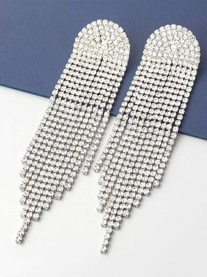 Silver Crystal Long Tassel Drop Earrings by Unlimited Selections