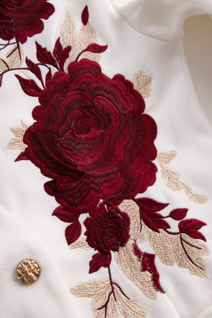 White Red Rose Embroidery Blazer by Unlimited Selections