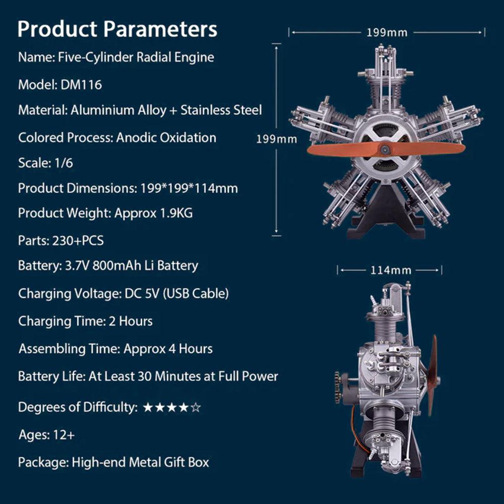 DIY 1/6 Full Metal 5 Cylinder Radial Engine Model Kit