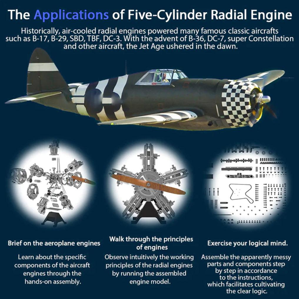 DIY 1/6 Full Metal 5 Cylinder Radial Engine Model Kit