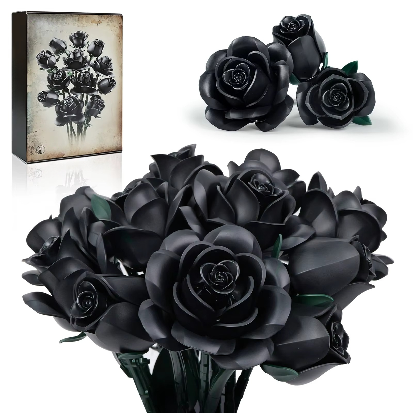 Eternal Black Rose Bouquet Building Blocks