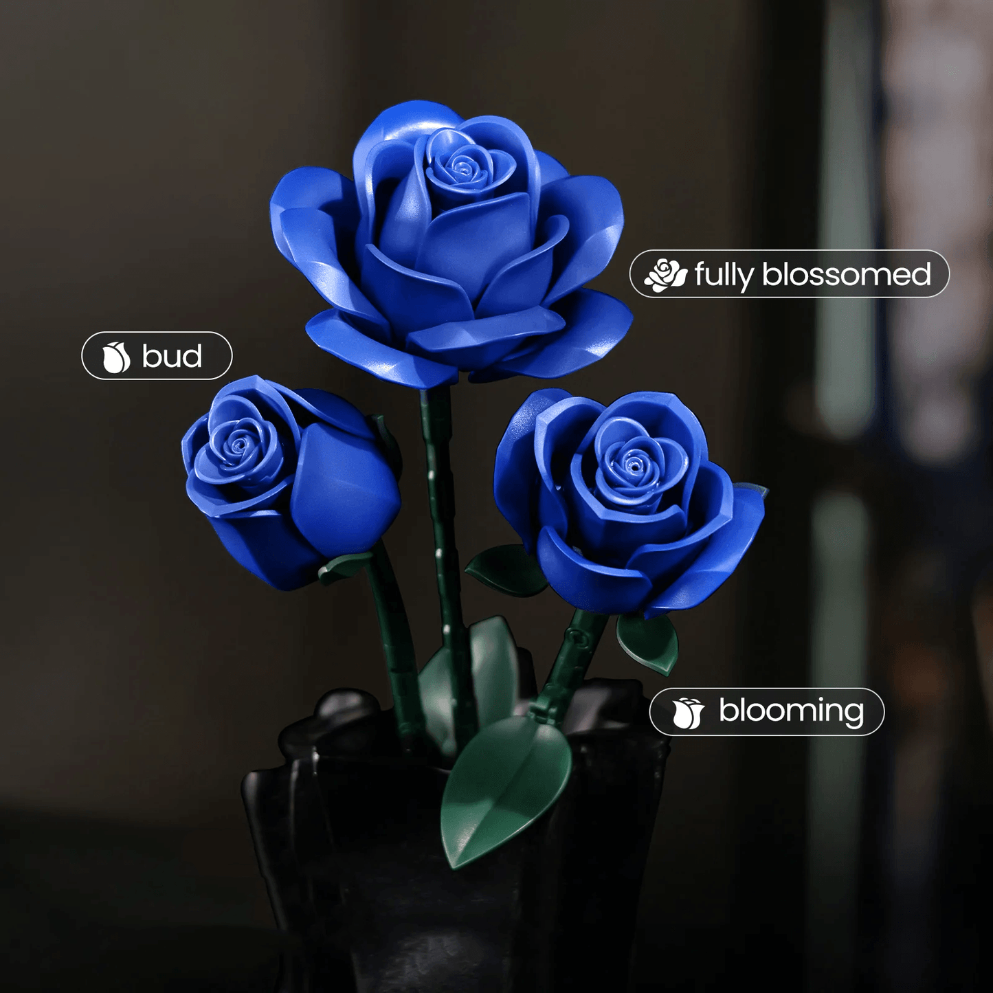 Eternal Blue Rose Bouquet Building Blocks Set