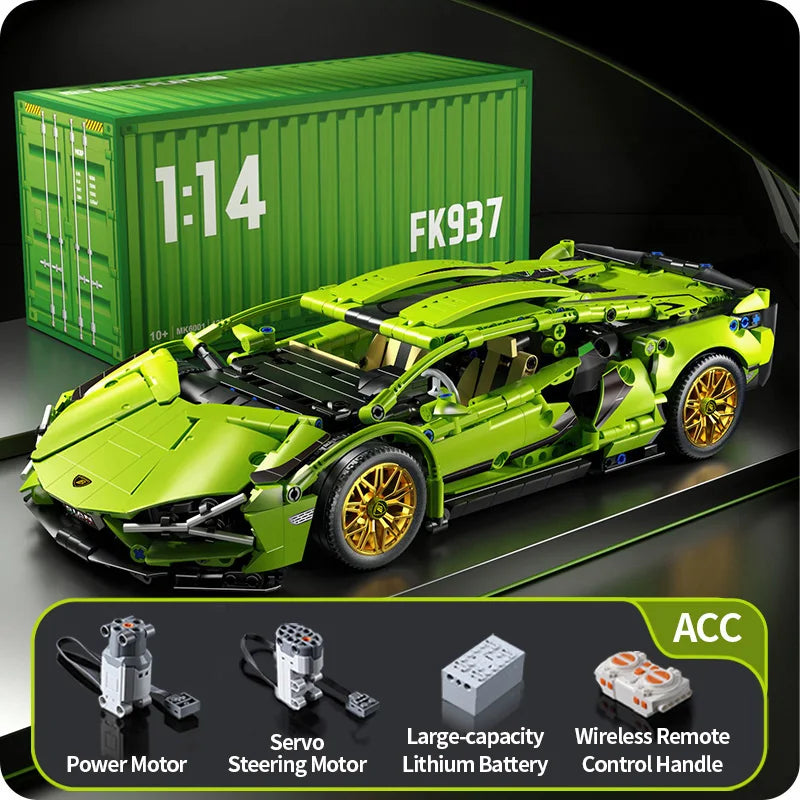 Remote Control Building Blocks Racing Car Kit - Lamborgini FK937 1:14 Scale Technical Model RC Supercar